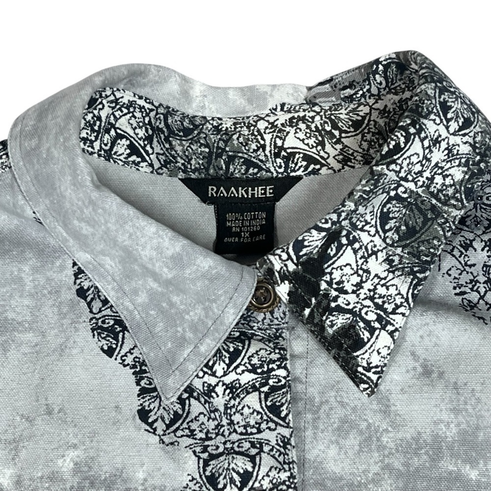 VTG RAAKHEE Sequin Black White City Skyline Button Up Top Women's Size 1X - Picture 8 of 16
